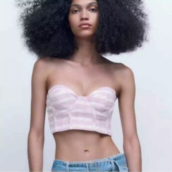 Zara Tweed pastel colors Wired Bustier Crop Top - NWT - Size Medium - Picture 1 of 4